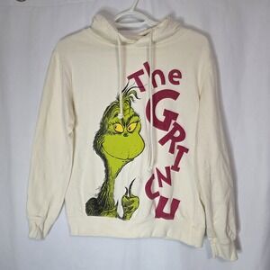 The Grinch Hoodie Small Cream Holiday Graphic Pullover Cozy Christmas Sweatshirt